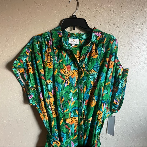 Palms Away Out Of The Woods Green Print Midi Dress - Picture 6 of 10